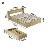 Oikiture Queen Size Bed Frame with Charging Ports & 2 Drawers - 45-Degree Angle