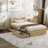 Oikiture Single Size Bed Frame with Charging Ports & 2 Drawers