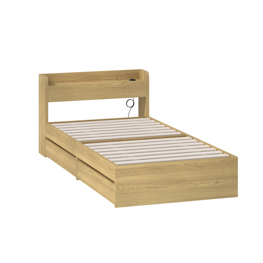 Oikiture Single Size Bed Frame with Charging Ports & 2 Drawers