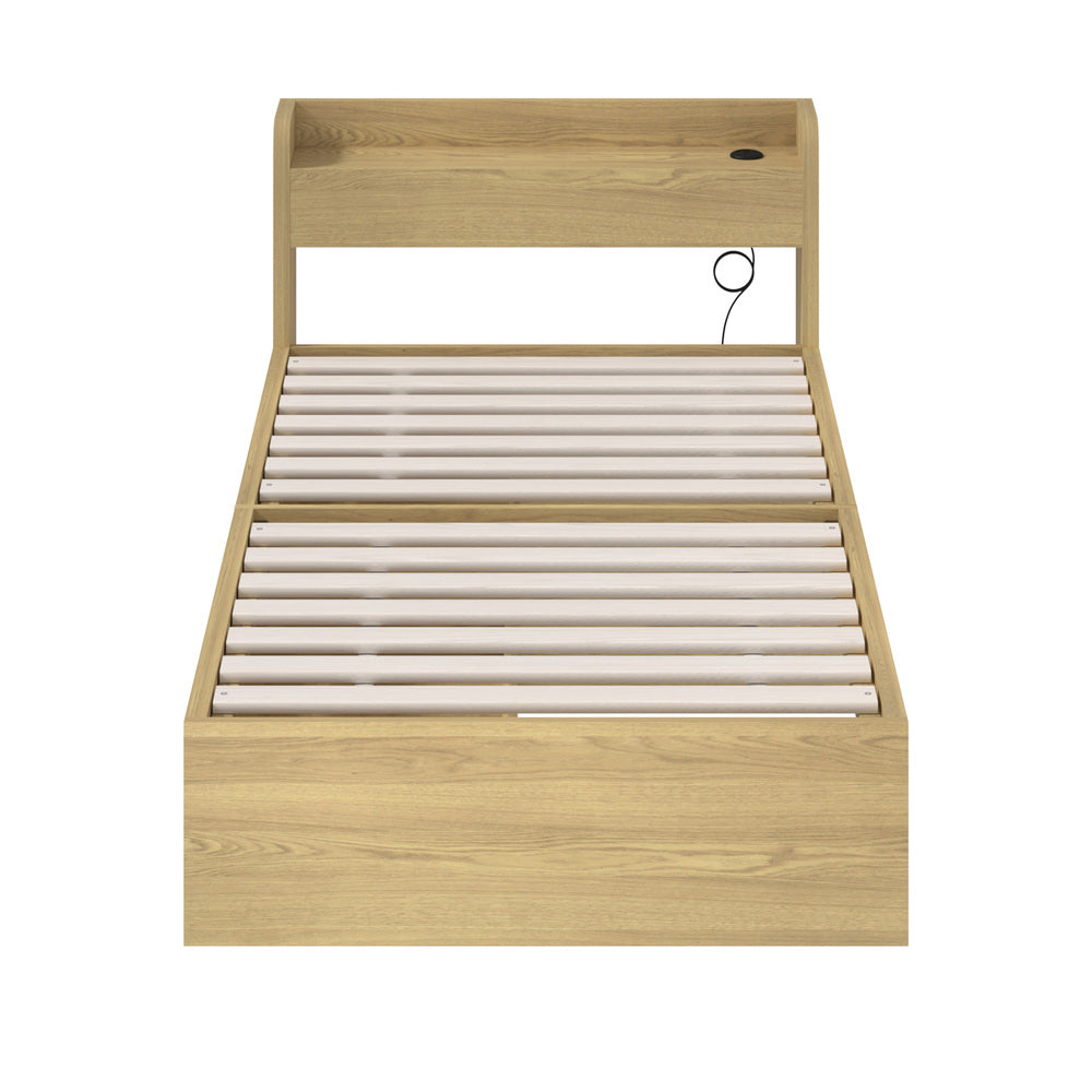 Oikiture Single Size Bed Frame with Charging Ports & 2 Drawers