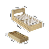 Oikiture Single Size Bed Frame with Charging Ports & 2 Drawers