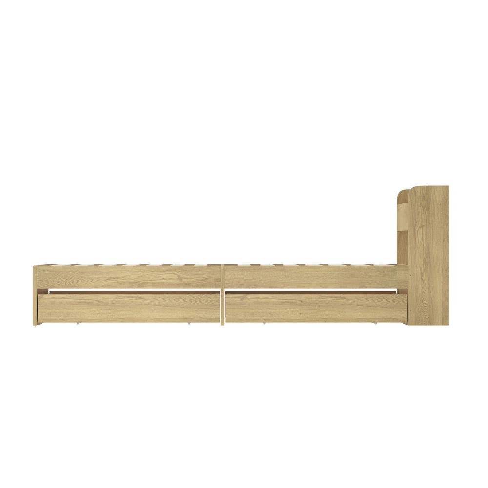Oikiture Single Size Bed Frame with Charging Ports & 2 Drawers