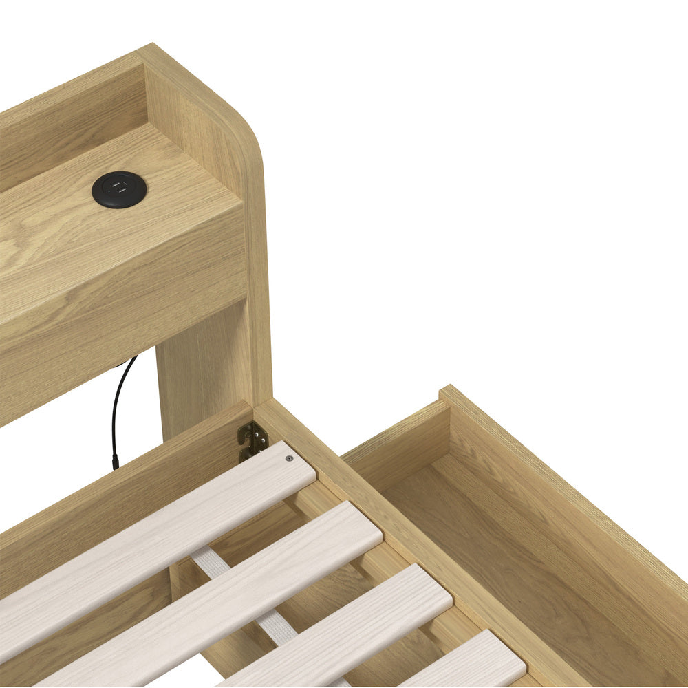 Oikiture Single Size Bed Frame with Charging Ports & 2 Drawers