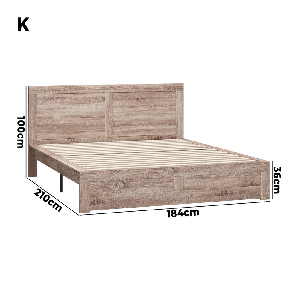 Oikiture Wooden Bed Frame King Size Contemporary Light Oak