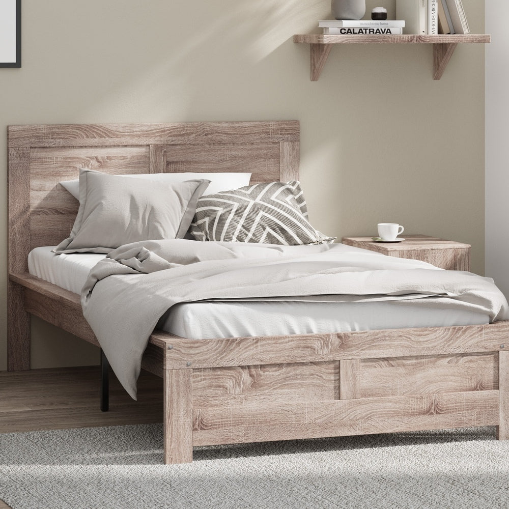 Oikiture Wooden Bed Frame King Single Contemporary Light Oak