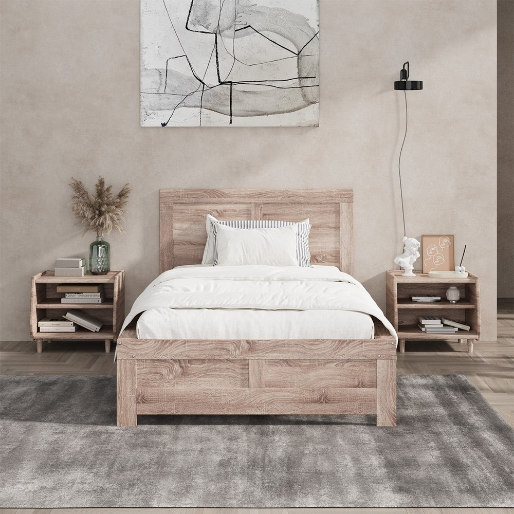 Oikiture Wooden Bed Frame King Single Contemporary Light Oak