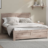 Oikiture Wooden Bed Frame Queen Size Contemporary Light Oak