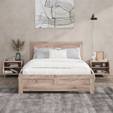 Oikiture Wooden Bed Frame Queen Size Contemporary Light Oak
