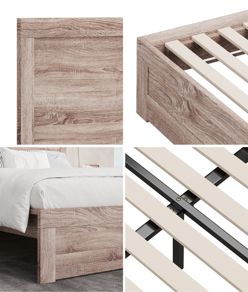 Oikiture Wooden Bed Frame Queen Size Contemporary Light Oak