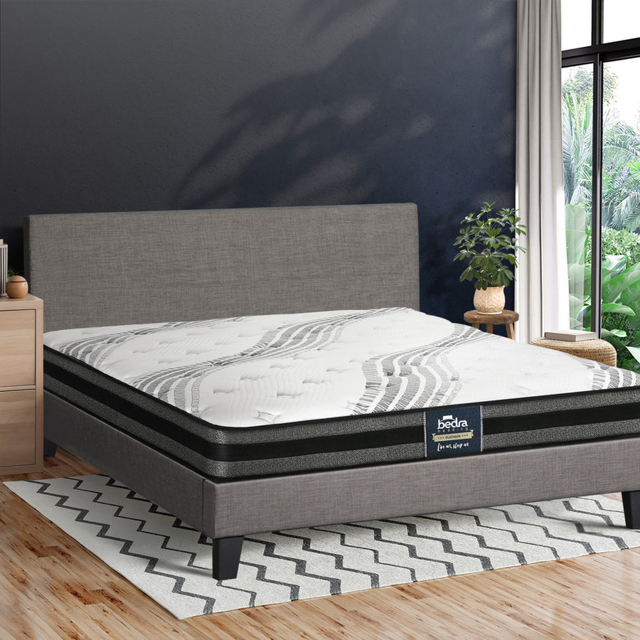 Oikiture Bed Frame with Double Size Mattress Set Grey Fabric, image 7