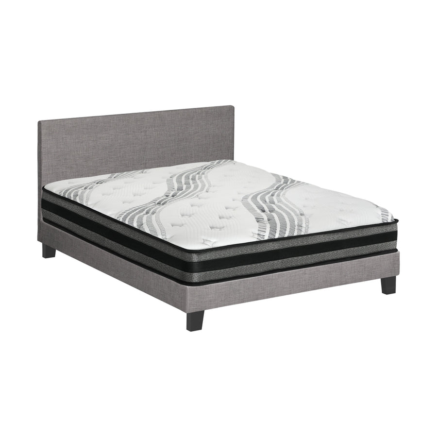 Oikiture Bed Frame with Double Size Mattress Set Grey Fabric