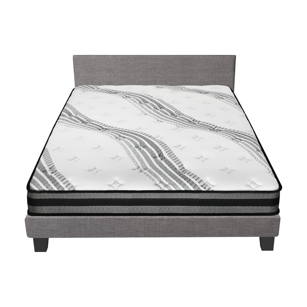 Oikiture Bed Frame with Double Size Mattress Set Grey Fabric