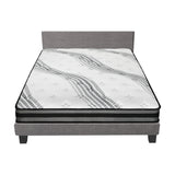 Oikiture Bed Frame with Double Size Mattress Set Grey Fabric