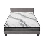 Oikiture Bed Frame with Double Size Mattress Set Grey Fabric, image 3