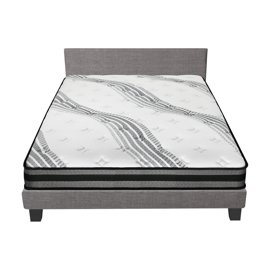 Oikiture Bed Frame with Double Size Mattress Set Grey Fabric, image 3