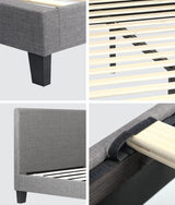 Oikiture Bed Frame with Double Size Mattress Set Grey Fabric