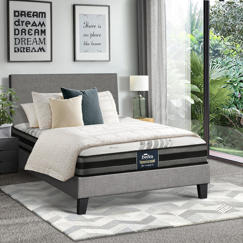 Oikiture Bed Frame with King Single Size Mattress Set Grey Fabric