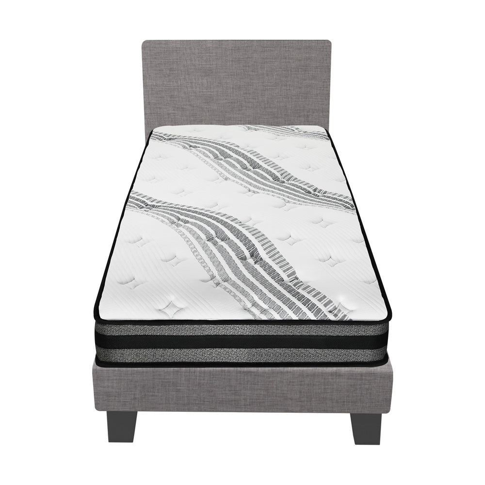 Oikiture Bed Frame with Single Size Mattress Set Grey Fabric