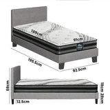 Oikiture Bed Frame with Single Size Mattress Set Grey Fabric - Low Angle
