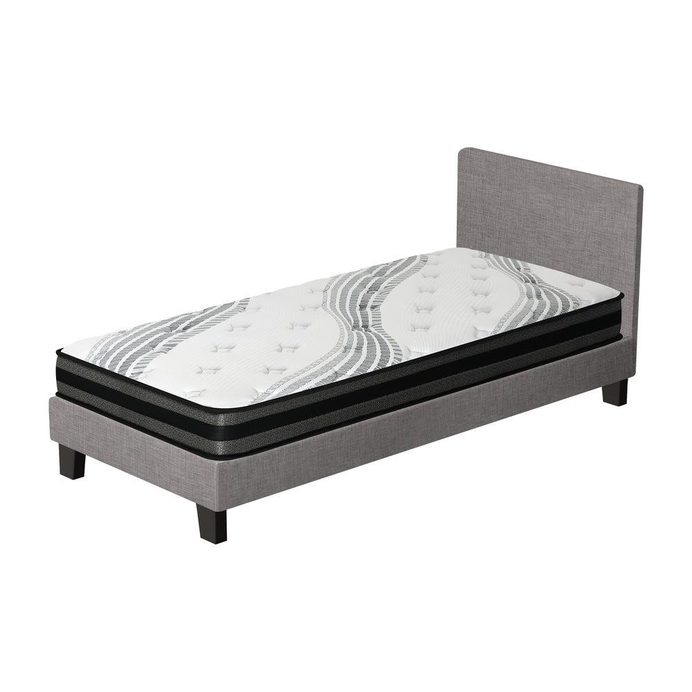 Oikiture Bed Frame with Single Size Mattress Set Grey Fabric