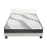 Oikiture Bed Frame with Double Mattress Set Boucle Fabric White