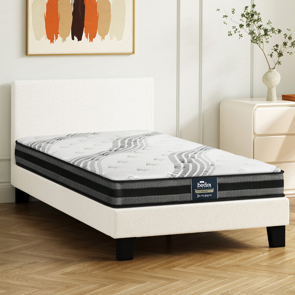 Oikiture Bed Frame with King Single Mattress Set Boucle Fabric White