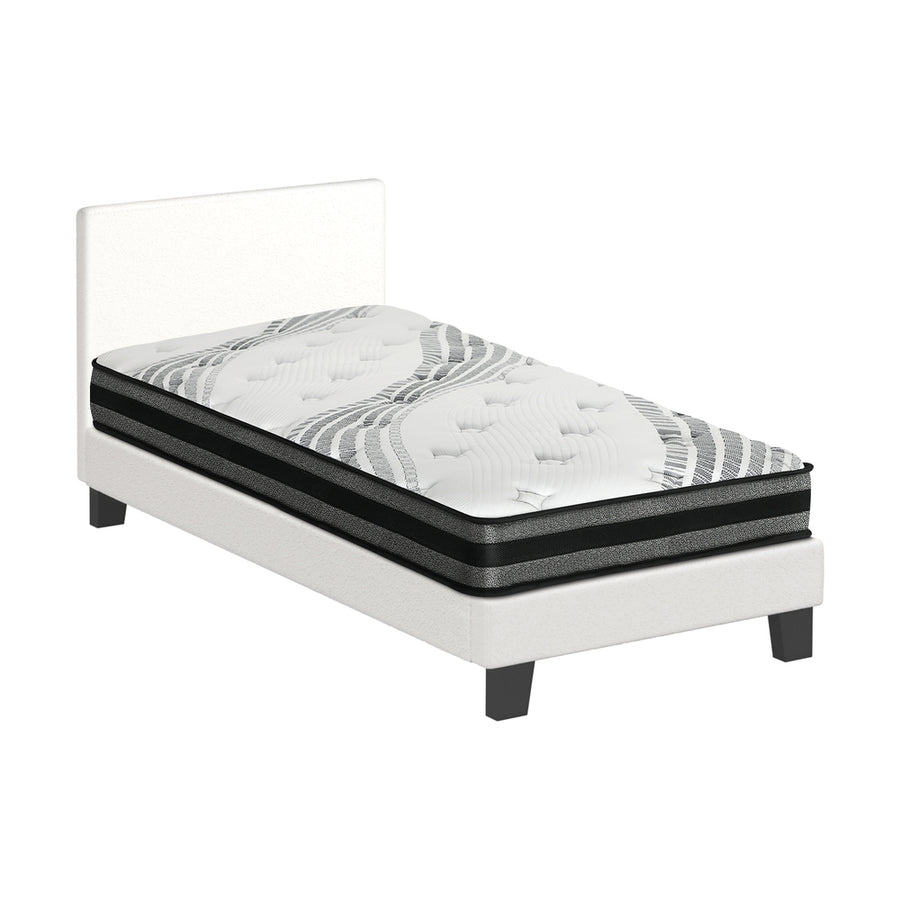 Oikiture Bed Frame with King Single Mattress Set Boucle Fabric White