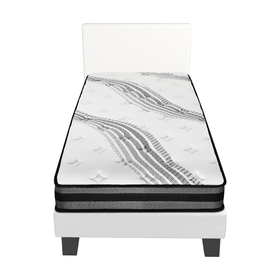 Oikiture Bed Frame with King Single Mattress Set Boucle Fabric White