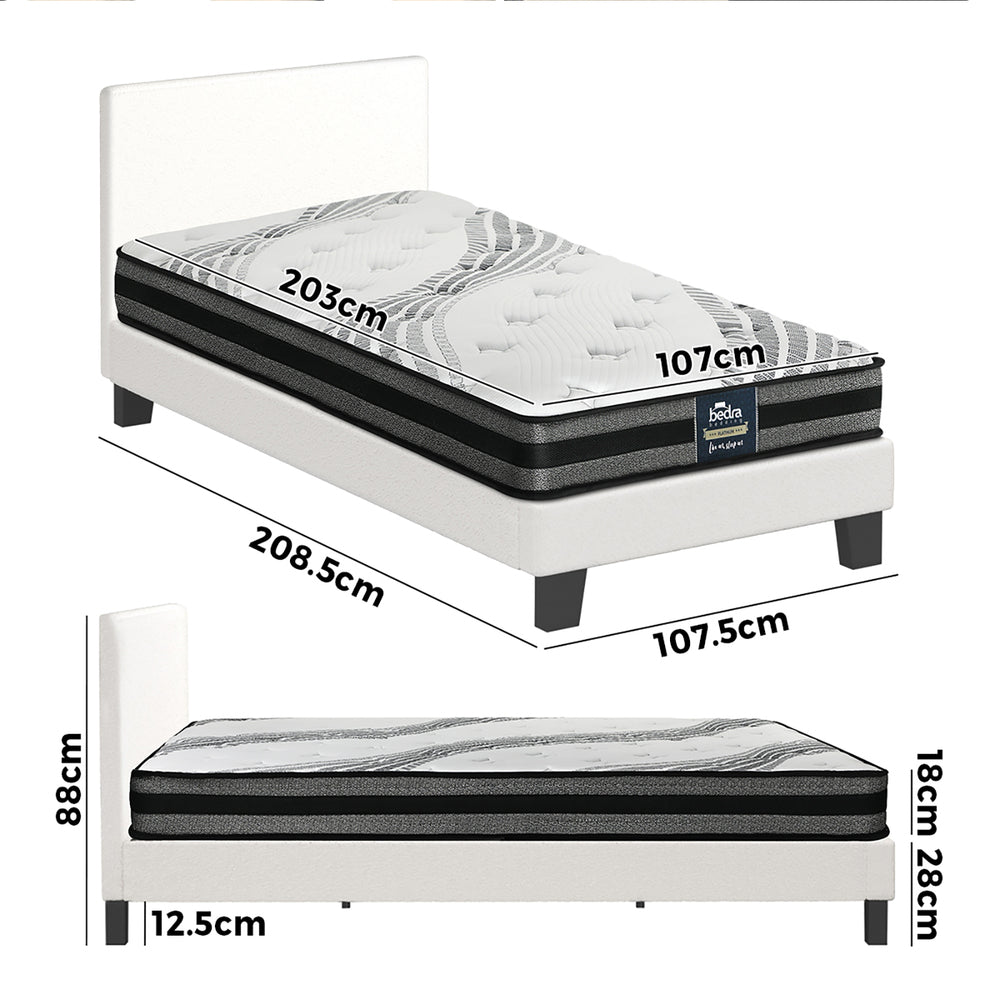 Oikiture Bed Frame with King Single Mattress Set Boucle Fabric White