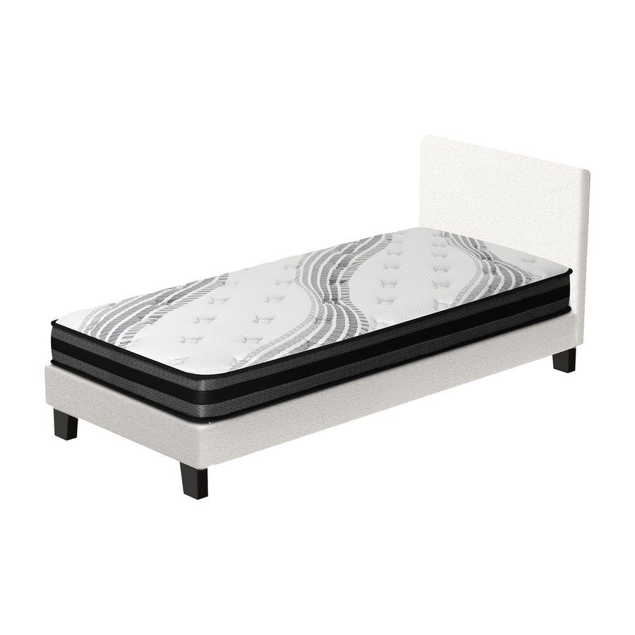 Oikiture Bed Frame with King Single Mattress Set Boucle Fabric White