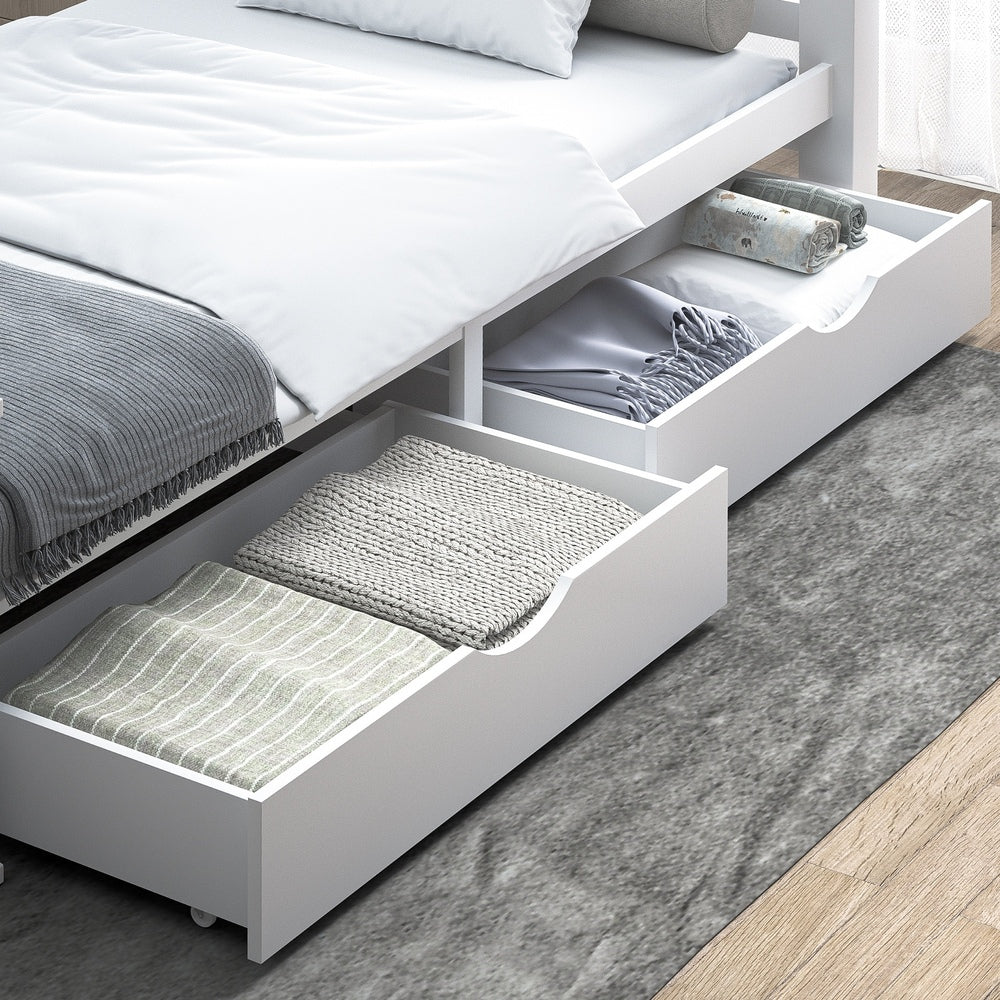 Oikiture 2x Storage Drawers Timber Trundle White