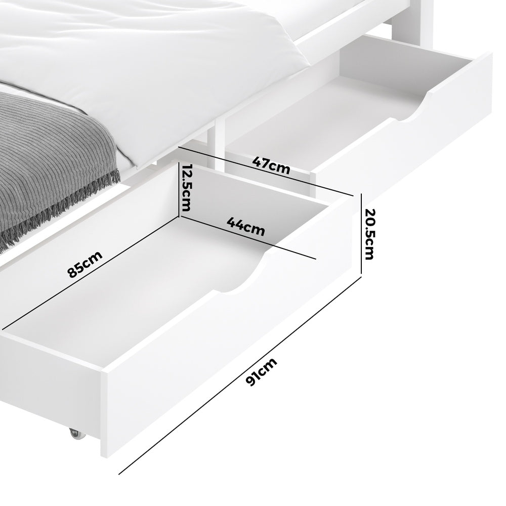 Oikiture 2x Storage Drawers Timber Trundle White