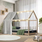 Oikiture Kids Bed Frame With Single Mattress Set House Style Wooden - Rear View