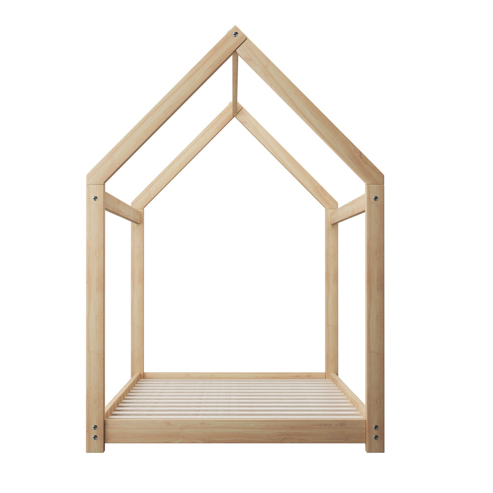 Oikiture Kids Bed Frame With Single Mattress Set House Style Wooden
