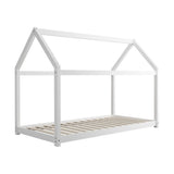 Oikiture Wooden Bed Frame Single House Style White