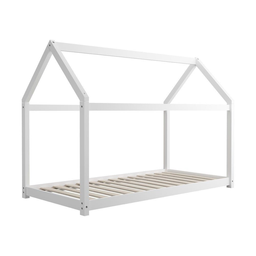 Oikiture Wooden Bed Frame Single House Style White