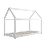 Oikiture Wooden Bed Frame Single House Style White - Side View