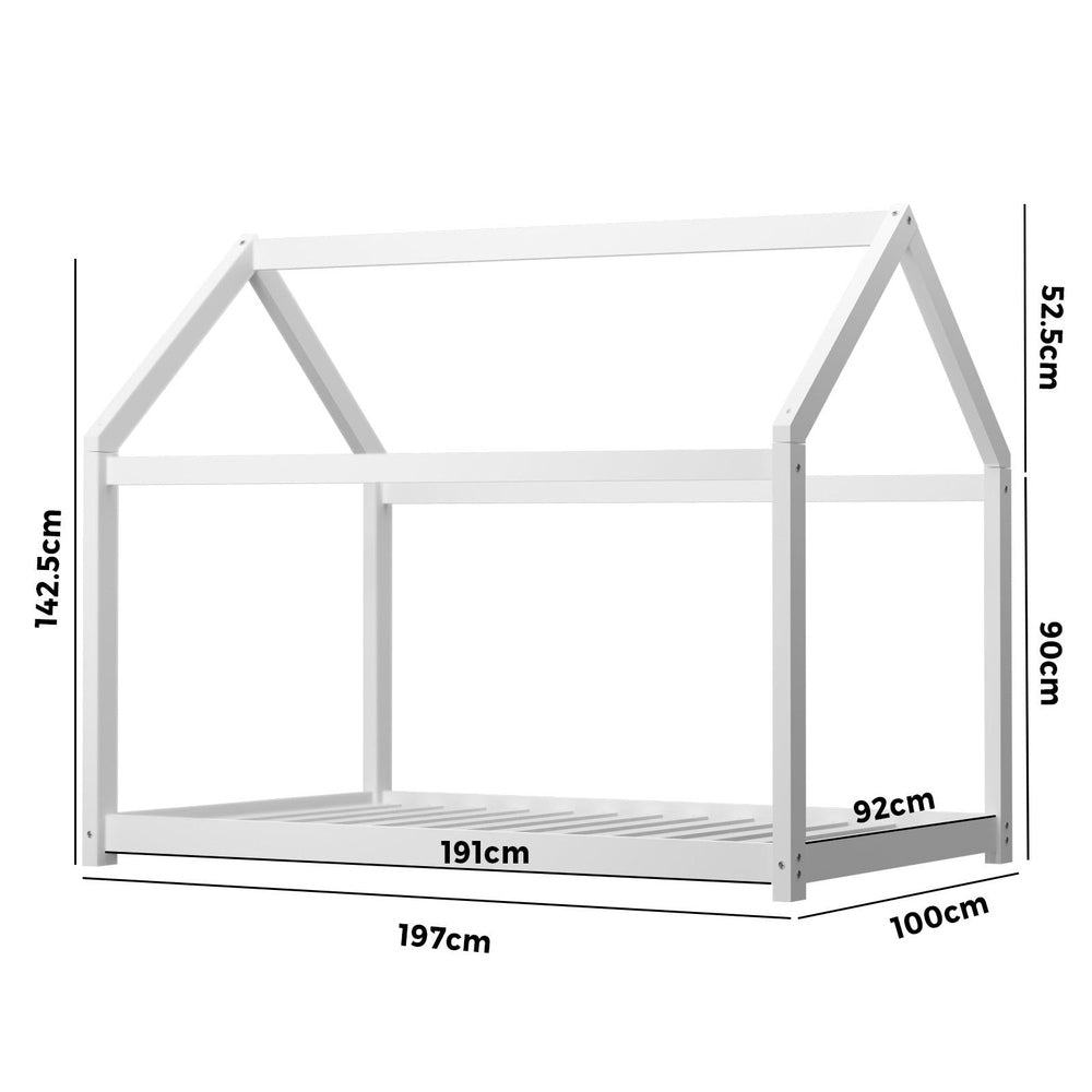 Oikiture Wooden Bed Frame Single House Style White