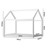 Oikiture Wooden Bed Frame Single House Style White - Front View