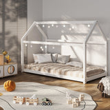 Oikiture Wooden Bed Frame Single House Style White - Top-Down View