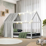 Oikiture Kids Bed Frame with Single Mattress House Style White