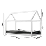 Oikiture Kids Bed Frame with Single Mattress House Style White - Side View