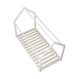 Oikiture Kids Bed Frame with Single Mattress House Style White