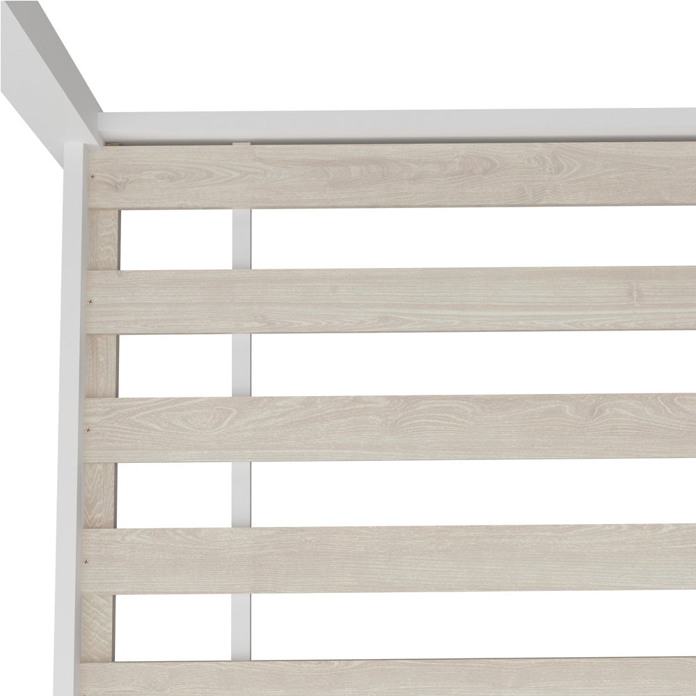 Oikiture Kids Bed Frame with Single Mattress House Style White
