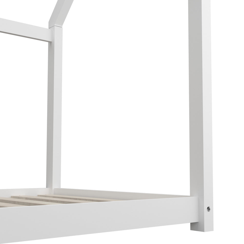 Oikiture Kids Bed Frame with Single Mattress House Style White