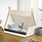 Oikiture Kids Bed Frame and Mattress Single House Teepee Triangle Beds, image 2
