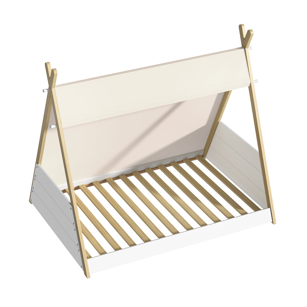 Oikiture Kids Bed Frame and Mattress Single House Teepee Triangle Beds
