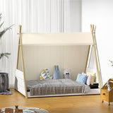Oikiture Kids Bed Frame and Mattress Single House Teepee Triangle Beds - Side View