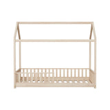Oikiture Kids Wooden Bed Frame Double Size House Platform Natural