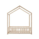 Oikiture Kids Wooden Bed Frame Double Size House Platform Natural - Top-Down View